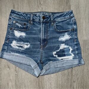 American Eagle Outfitters Blue Distressed Jean Shorts High-Waisted